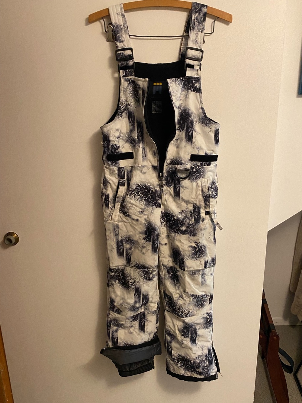 Kid’s White & Black Printed Snow Bib Overalls